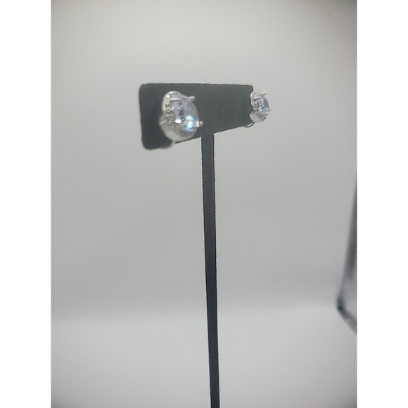 Vintage Silver Tone Earrings Clip On Huggie Crystal Jewelry Costume - Picture 3 of 12